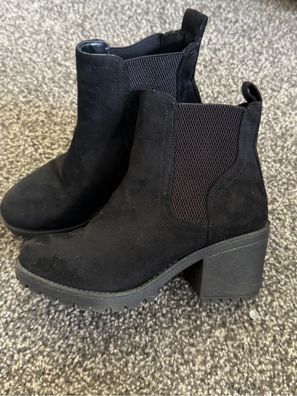 Soda Black Suede Chelsea Block Heel Booties